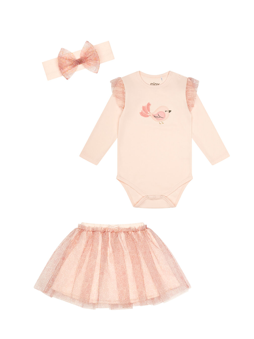 Pembe Çiçek Baskılı Tütü Etekli Kız Bebek Takım-2