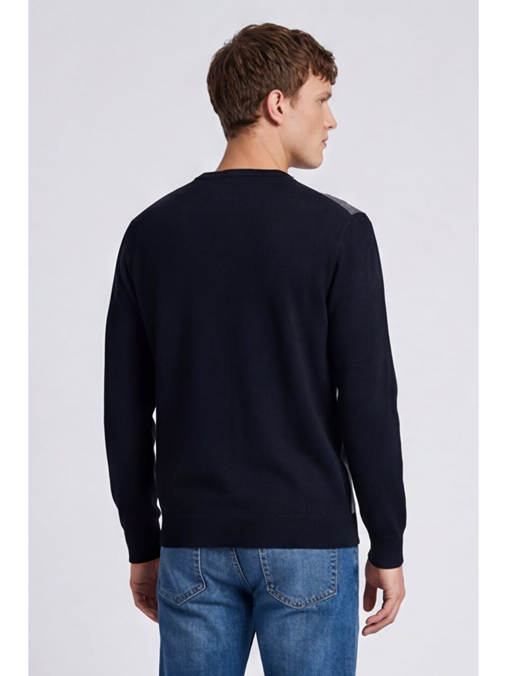 Erkek Siyah Normal Kesim Regular Fit Yünlü  Desenli Bisiklet Yaka Triko Kazak-3