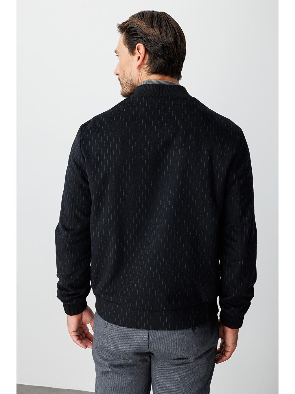 Erkek Fermuarlı Dik Yaka Klasik Mont – Siyah-6