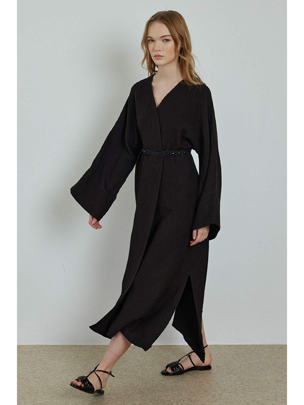 HOOOPSTORE Siyah Organik Dokulu Siyah Kimono - 2