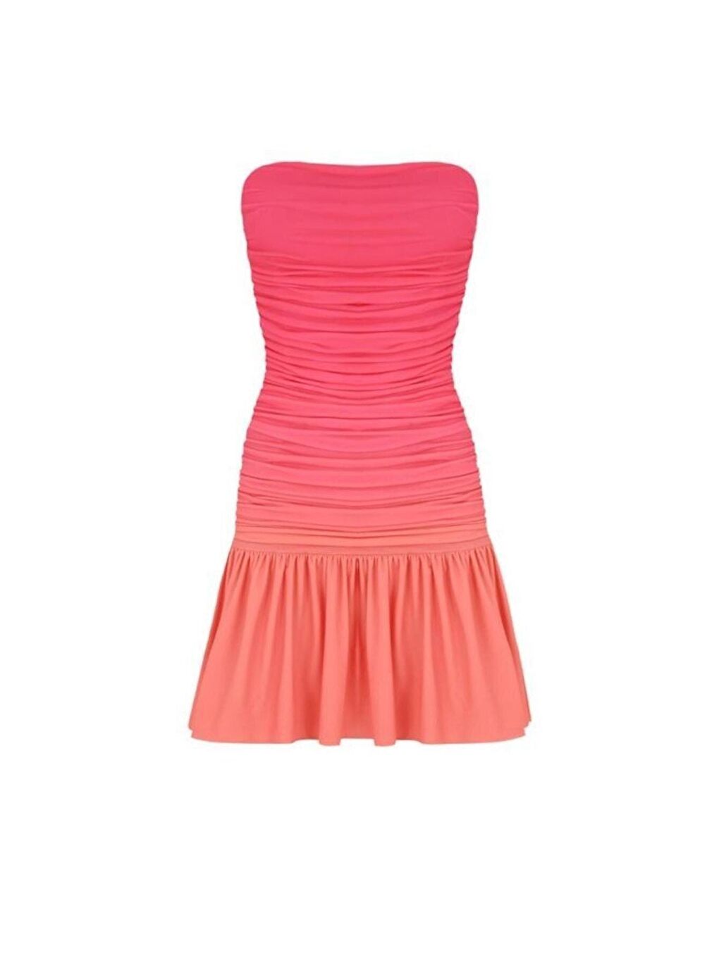 Turuncu Pembe Yavruağzı Straplez Degrade Mini Elbise