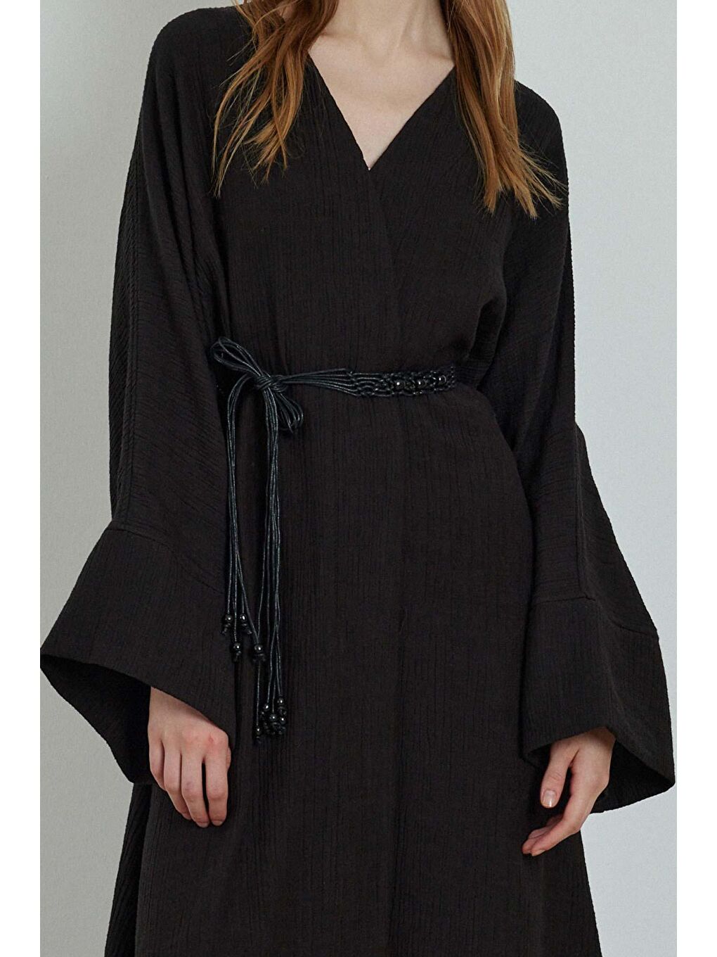 HOOOPSTORE Siyah Organik Dokulu Siyah Kimono - 4