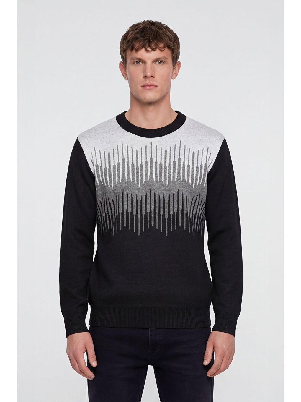 Erkek Siyah Normal Kesim Regular Fit Yünlü Dokuma Triko Kazak