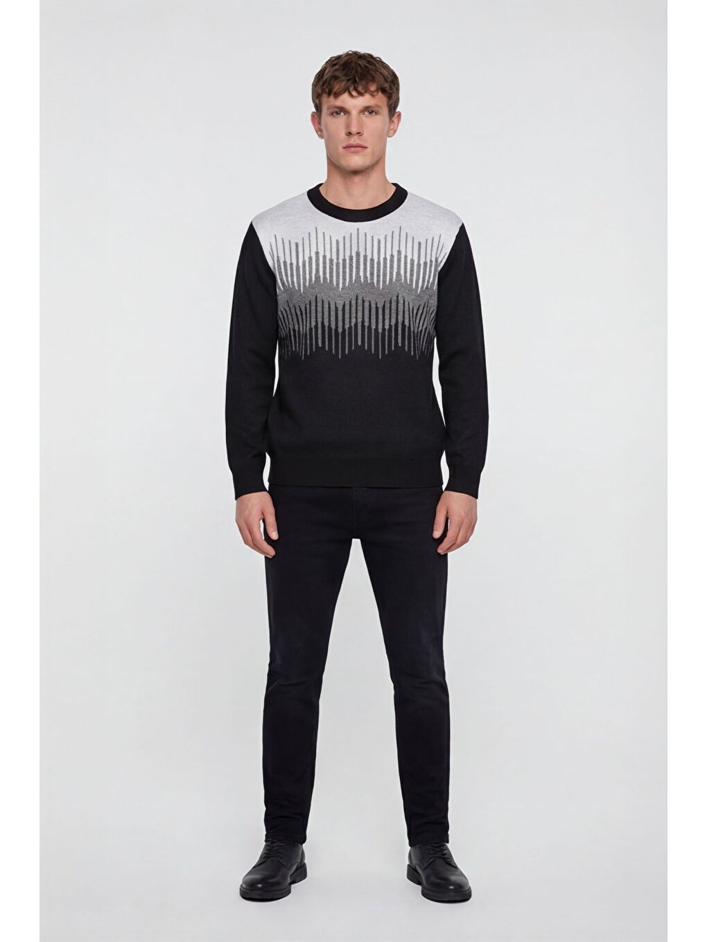 Erkek Siyah Normal Kesim Regular Fit Yünlü Dokuma Triko Kazak-1