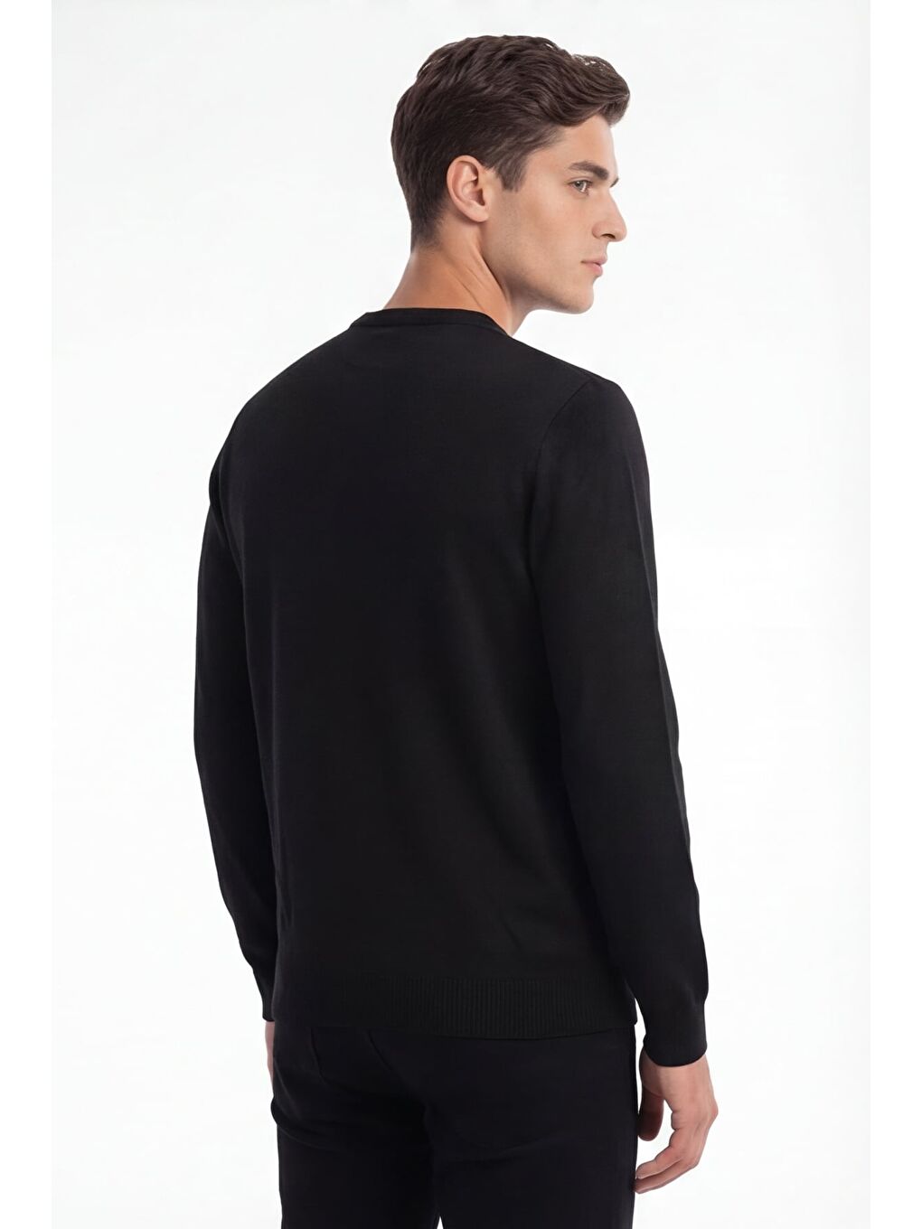 Erkek Siyah Normal Kesim Regular Fit Yünlü Standart Boy Dokuma Triko Kazak-3