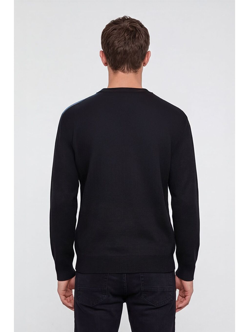 Erkek Siyah Normal Kesim Regular Fit Yünlü Dokuma Triko Kazak-3