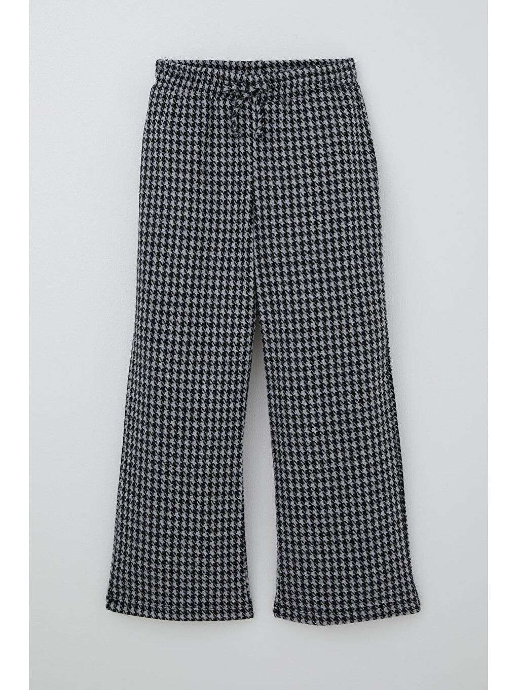 Kız Çocuk Pantolon Kazayağı Desenli Beli Lastikli Siyah (9-14 Yaş)