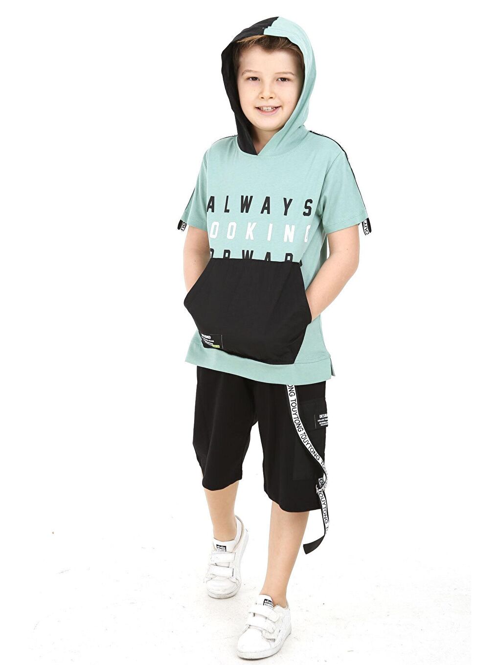 Yeşil Erkek Çocuk Always Yazı Baskılı Şortlu Takım 5-9 Yaş 14070-1