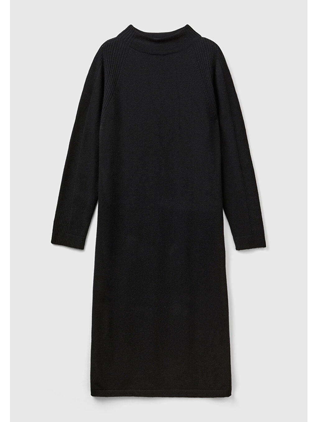 Kadın Siyah Yün ve Kaşmir Karışımlı Uzun Dik Yaka Elbise-1