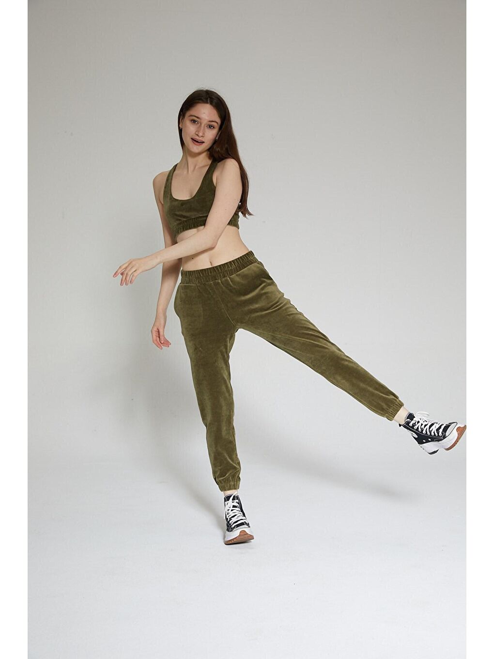 Chandraswear Haki Kadın Kadife Jogger Pantolon - Vale - 4