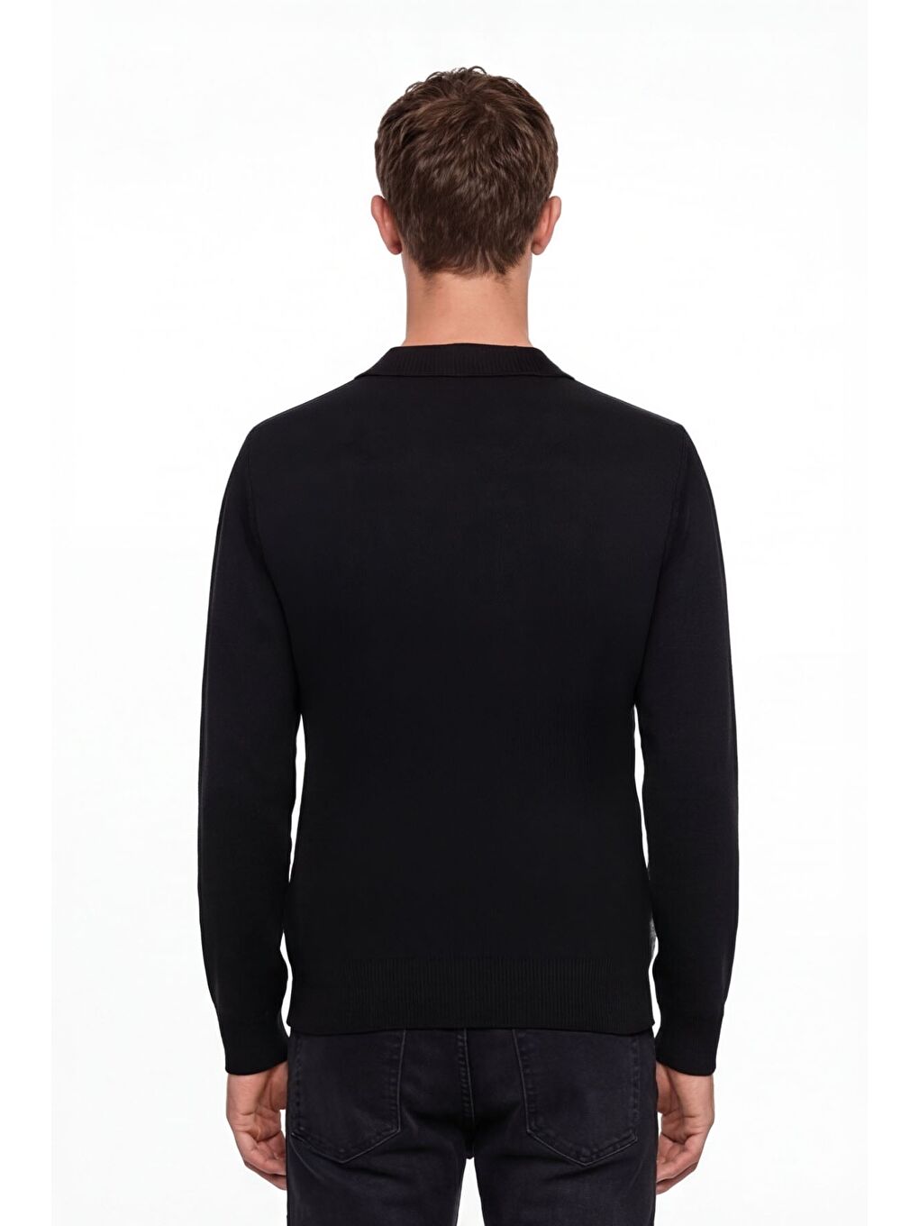 Erkek Siyah Normal Kesim Regular Fit Yünlü Desenli Bisiklet Yaka Triko Kazak-3