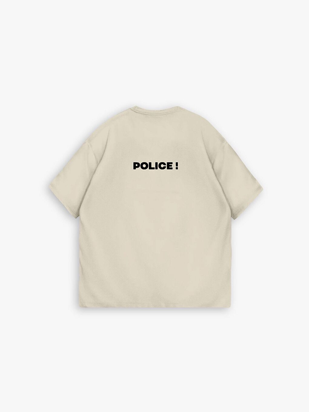 Erkek Oversize 'Police!' Baskılı İki İplik Tişört Bej-4