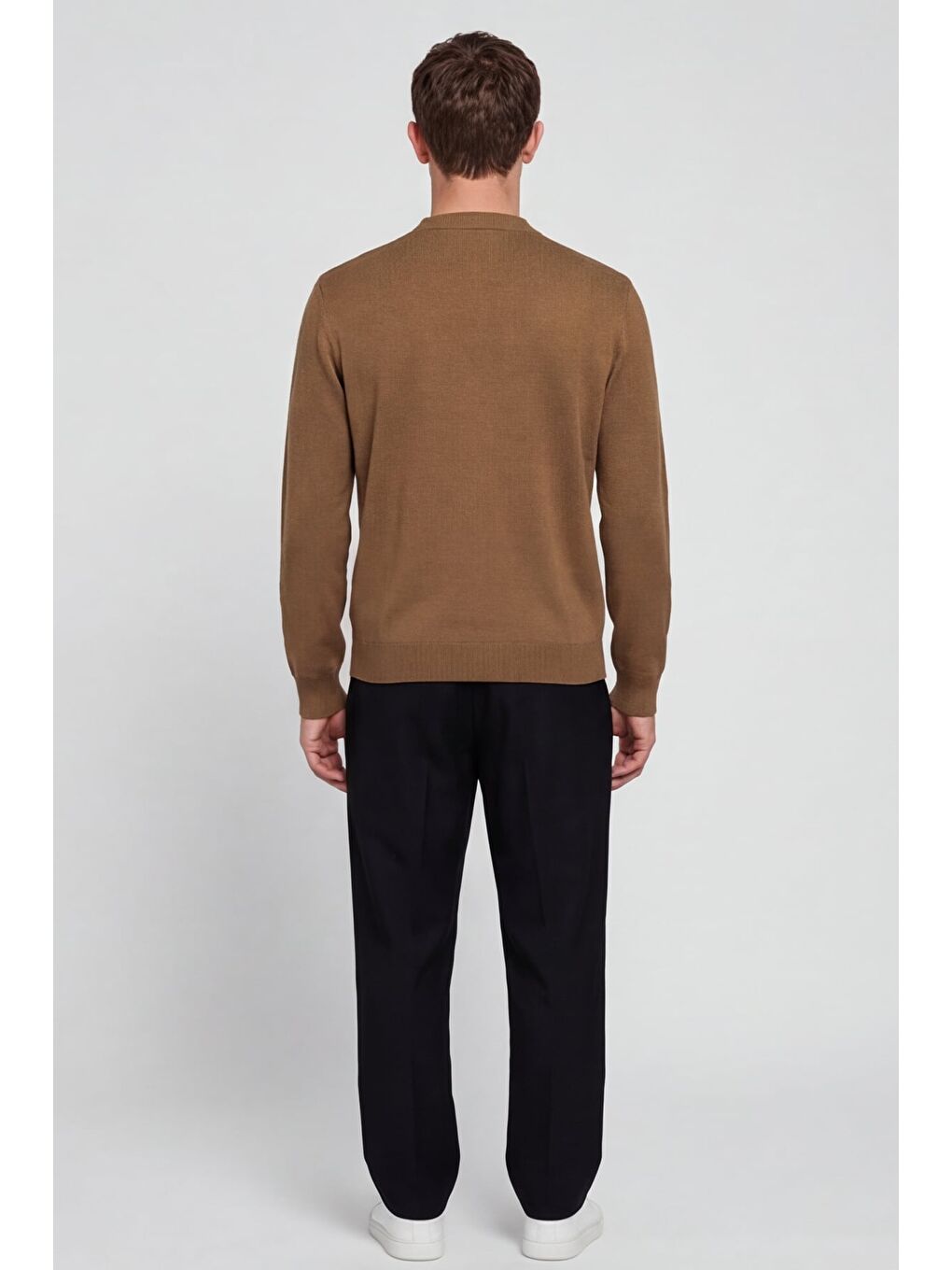 Kahverengi Erkek Camel Normal Kesim Regular Fit Yünlü Dokuma Triko Kazak-3