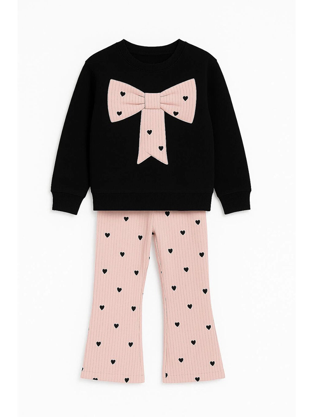 Pembe Kalp Baskılı Taytlı Kız Çocuk Takım 20454-1