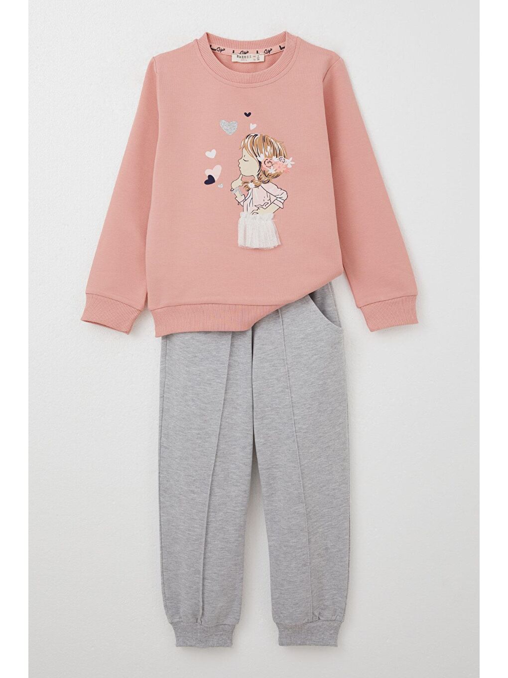 Pembe Kız Çocuk Eşofman Takım Düşünceli Kız Baskılı Gülkurusu (2-3 Yaş)