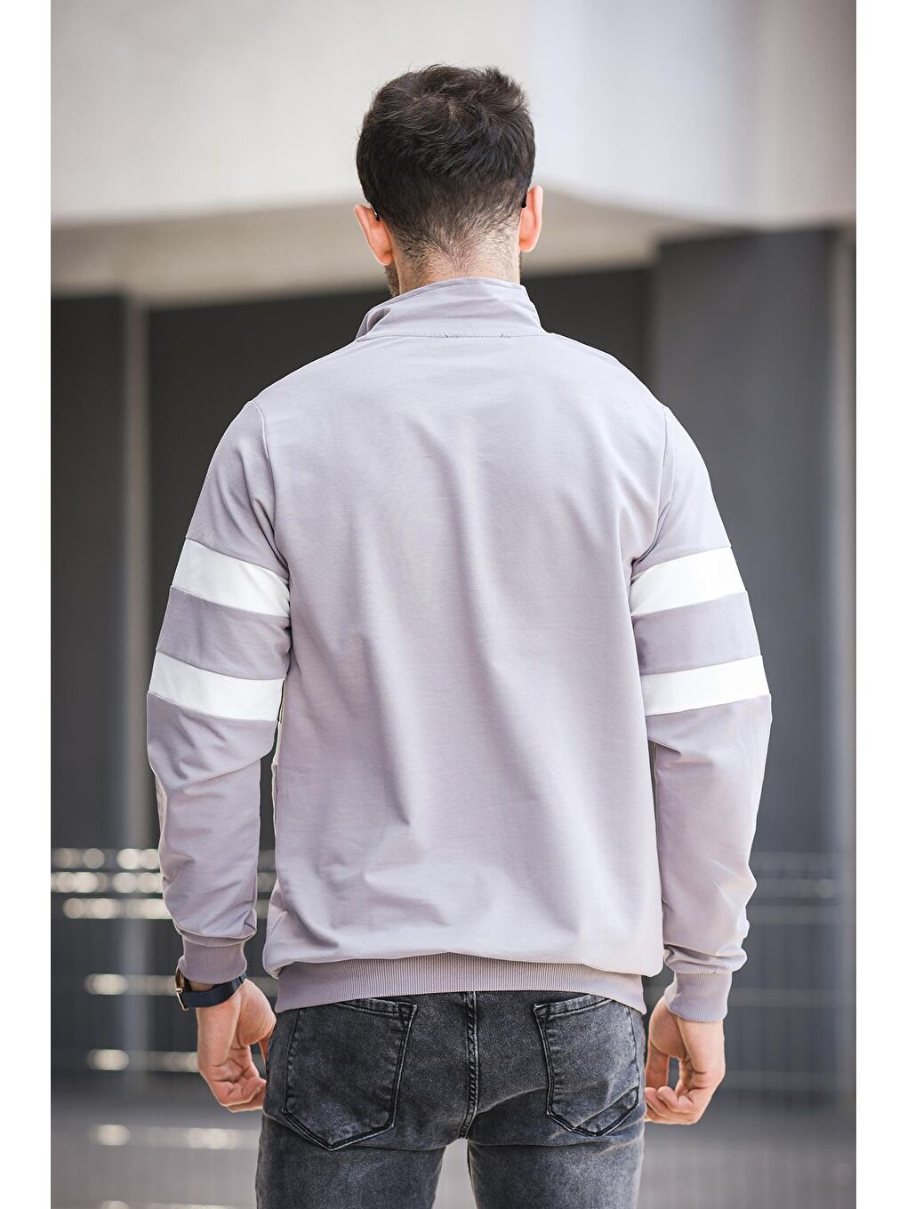 Gri Nepido Çift Renkli Yarım Fermuarlı Balıkçı Yaka Erkek Sweatshirt-2