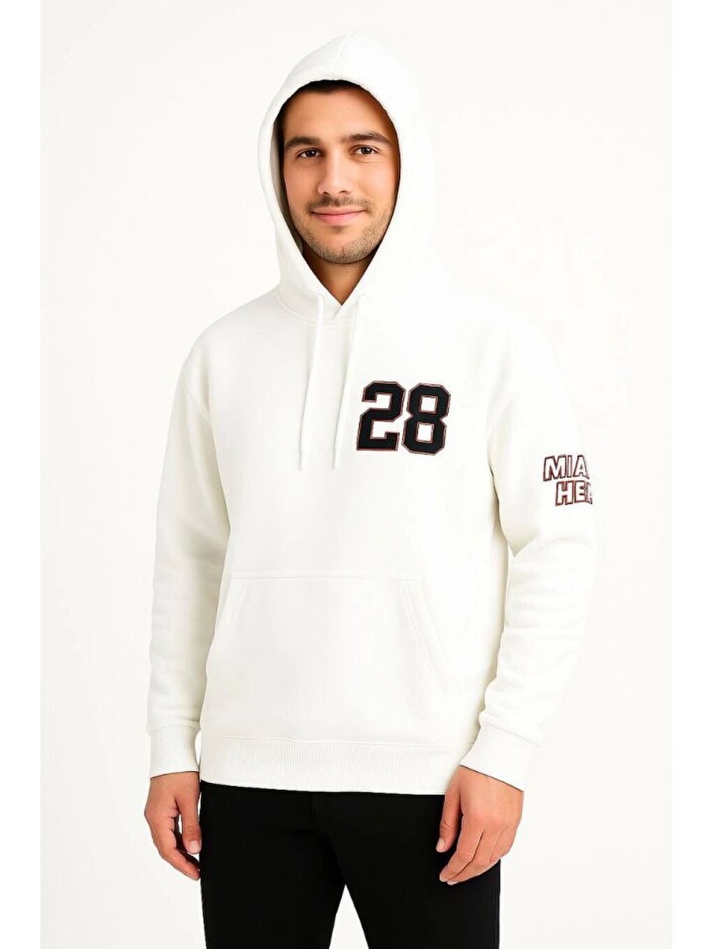 Üç İplik Kapüşonlu Ön Ve Arka Baskılı Sweatshirt Hoodie - Beyaz-2