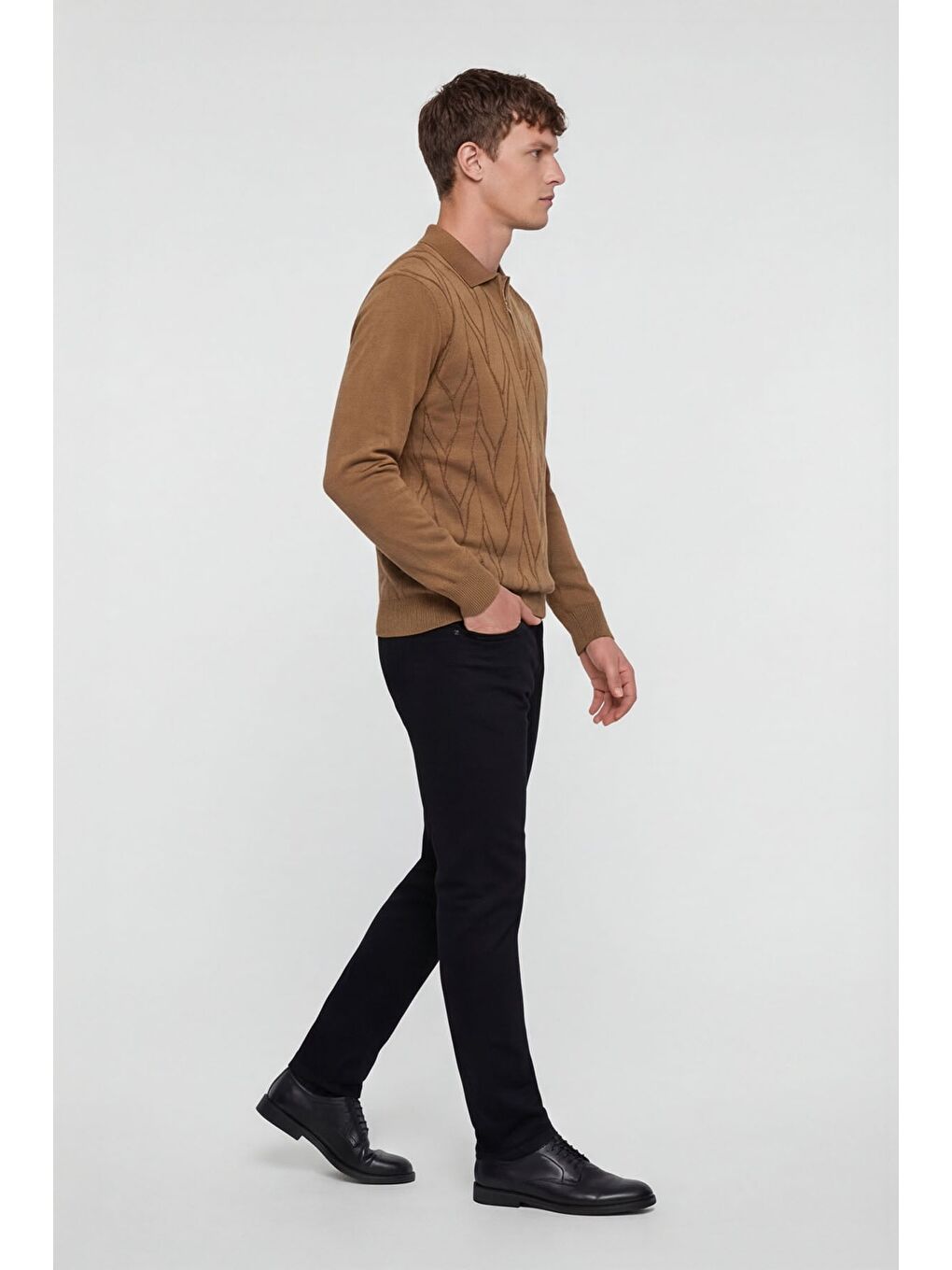 Kahverengi Erkek Camel Yün Karışımlı Basic Triko Kazak-2