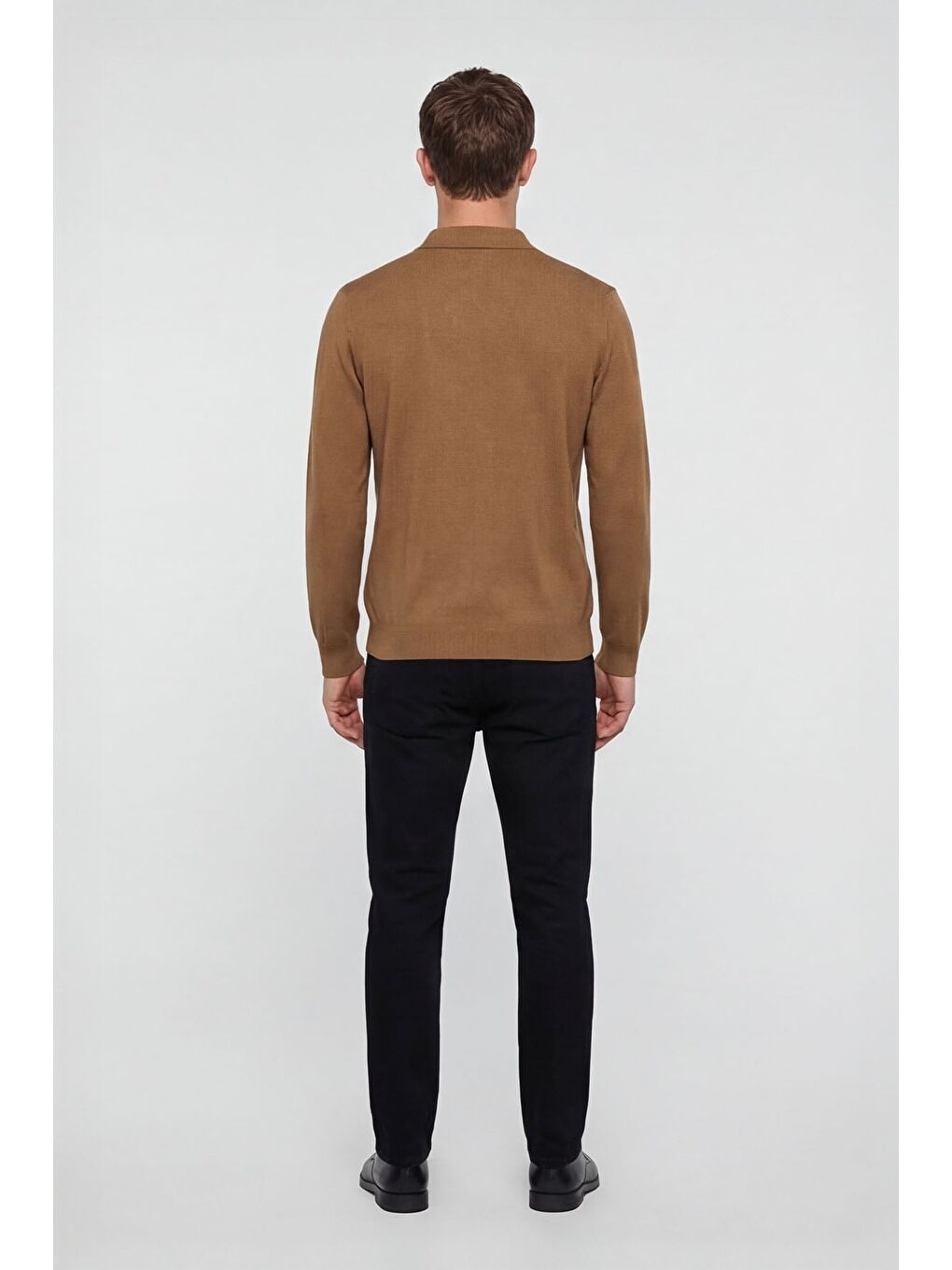 Kahverengi Erkek Camel Yün Karışımlı Basic Triko Kazak-3