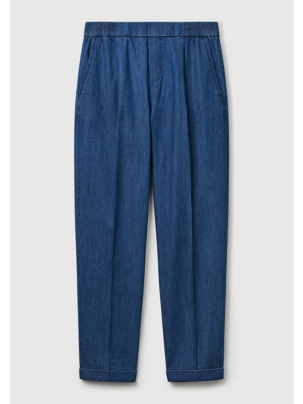 Kadın Koyu Mavi %100 Pamuk Beli Lastikli Şamre Pantolon-1