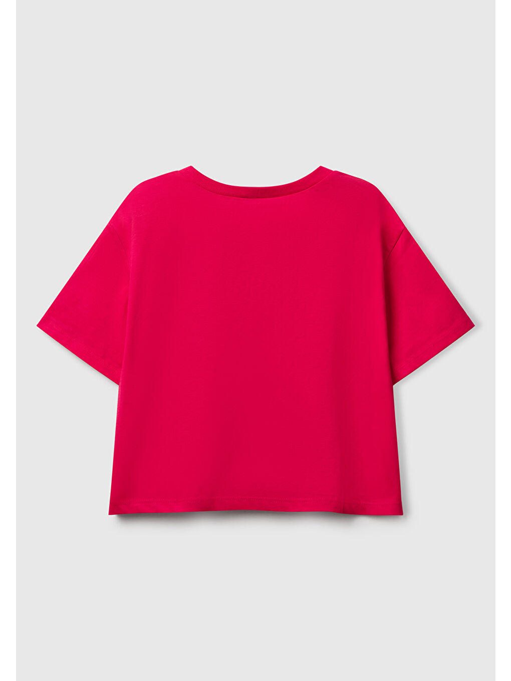 Kız Çocuk Fuşya Parlak Baskılı Bisiklet Yaka T-Shirt-1