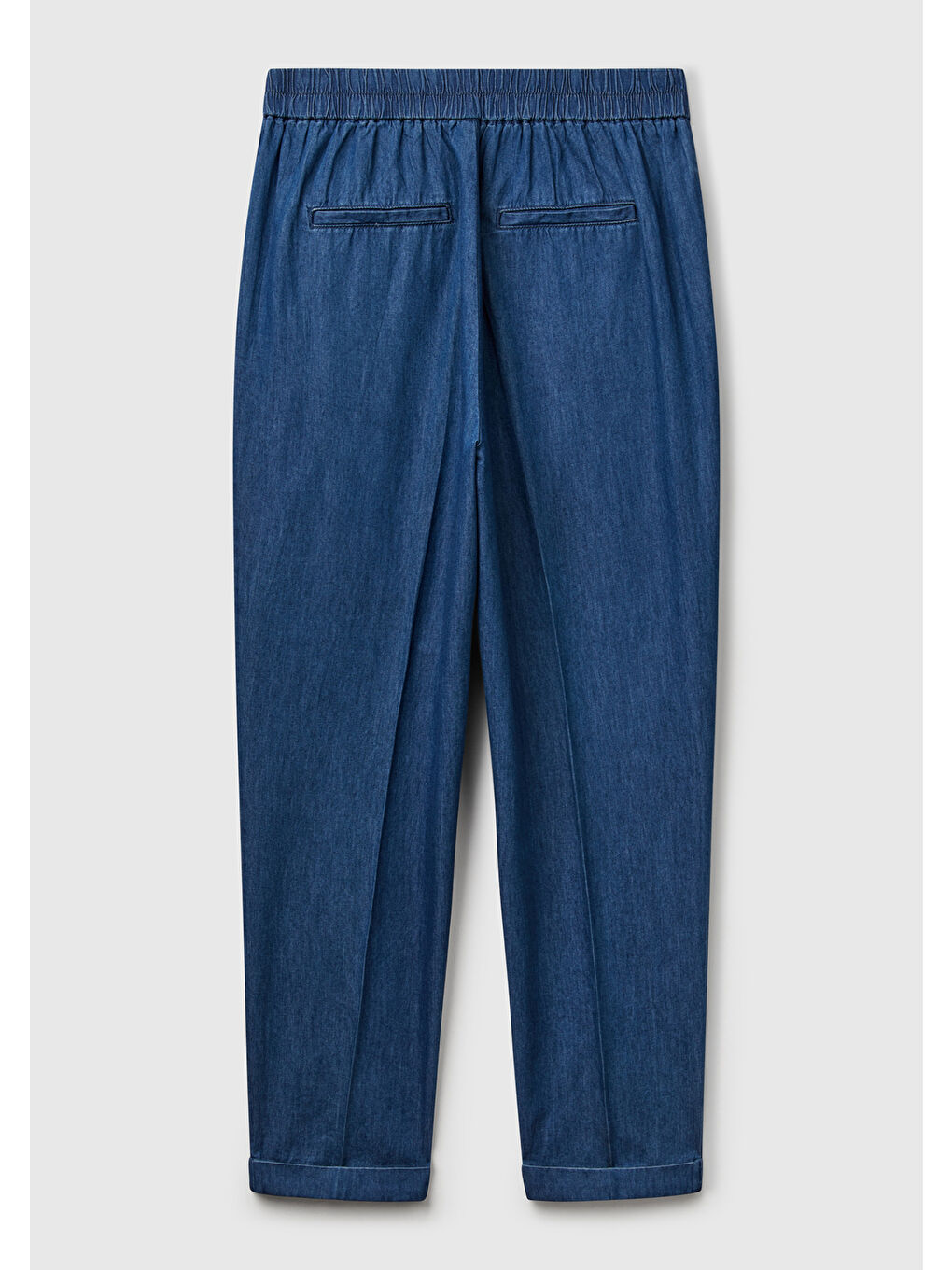 Kadın Koyu Mavi %100 Pamuk Beli Lastikli Şamre Pantolon-3