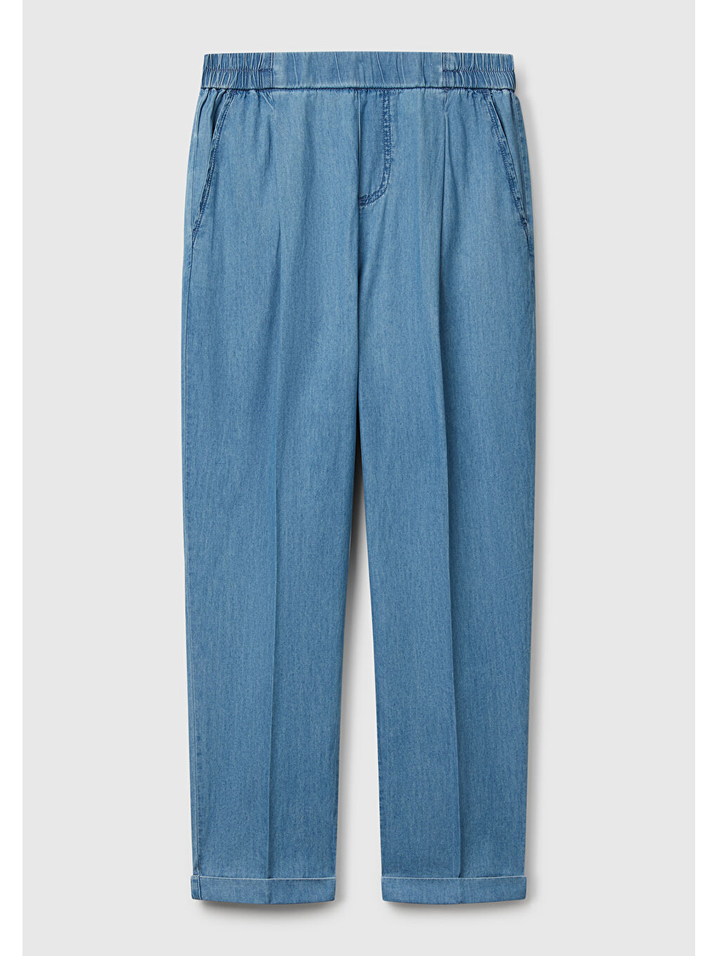 Kadın Açık Mavi %100 Pamuk Beli Lastikli Şamre Pantolon-1