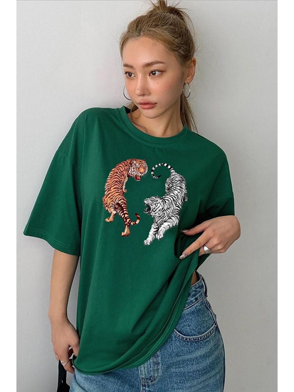 uyguntarz Yeşil Unisex Tiger Baskılı T-shirt