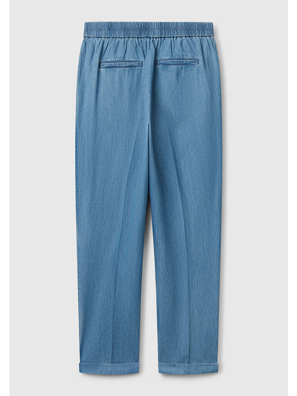 Kadın Açık Mavi %100 Pamuk Beli Lastikli Şamre Pantolon-3