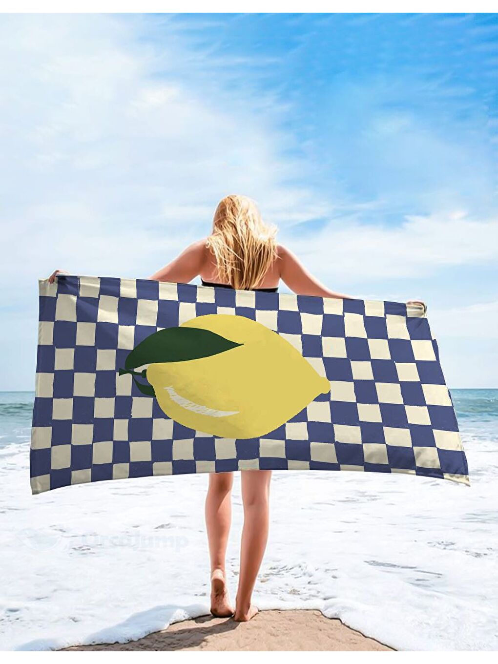 Evmila Karişik Limon Desenli Modern Tasarımlı Baskılı  Plaj Havlusu   Yumuşak  Emici ve Dayanıklı   75x150 cm