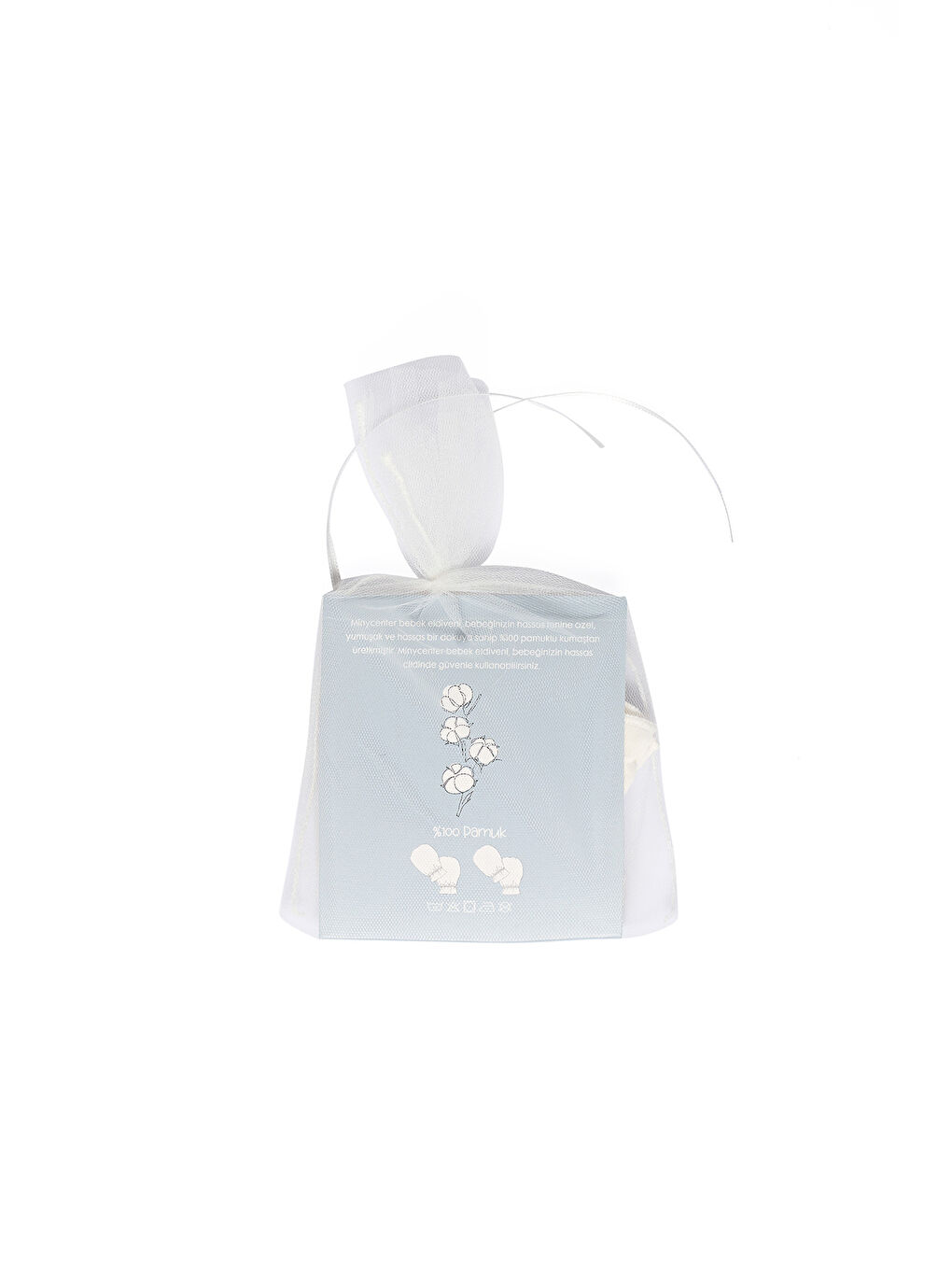 Minycenter Beyaz Unisex Bebek 2'li Eldiven Set - 3