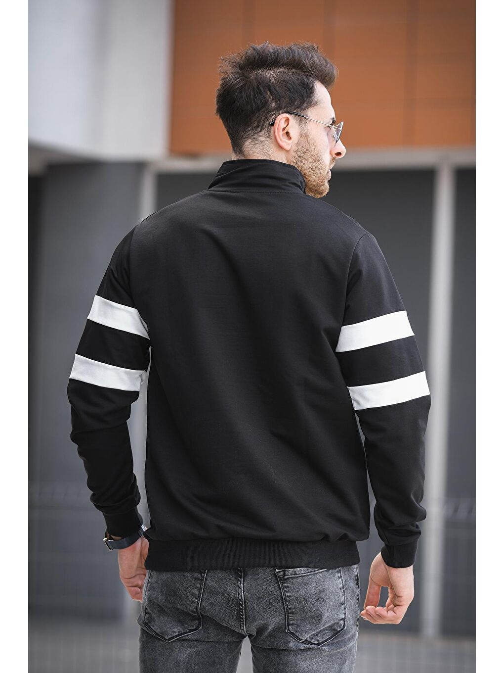 Siyah Nepido Çift Renkli Yarım Fermuarlı Balıkçı Yaka Erkek Sweatshirt-2