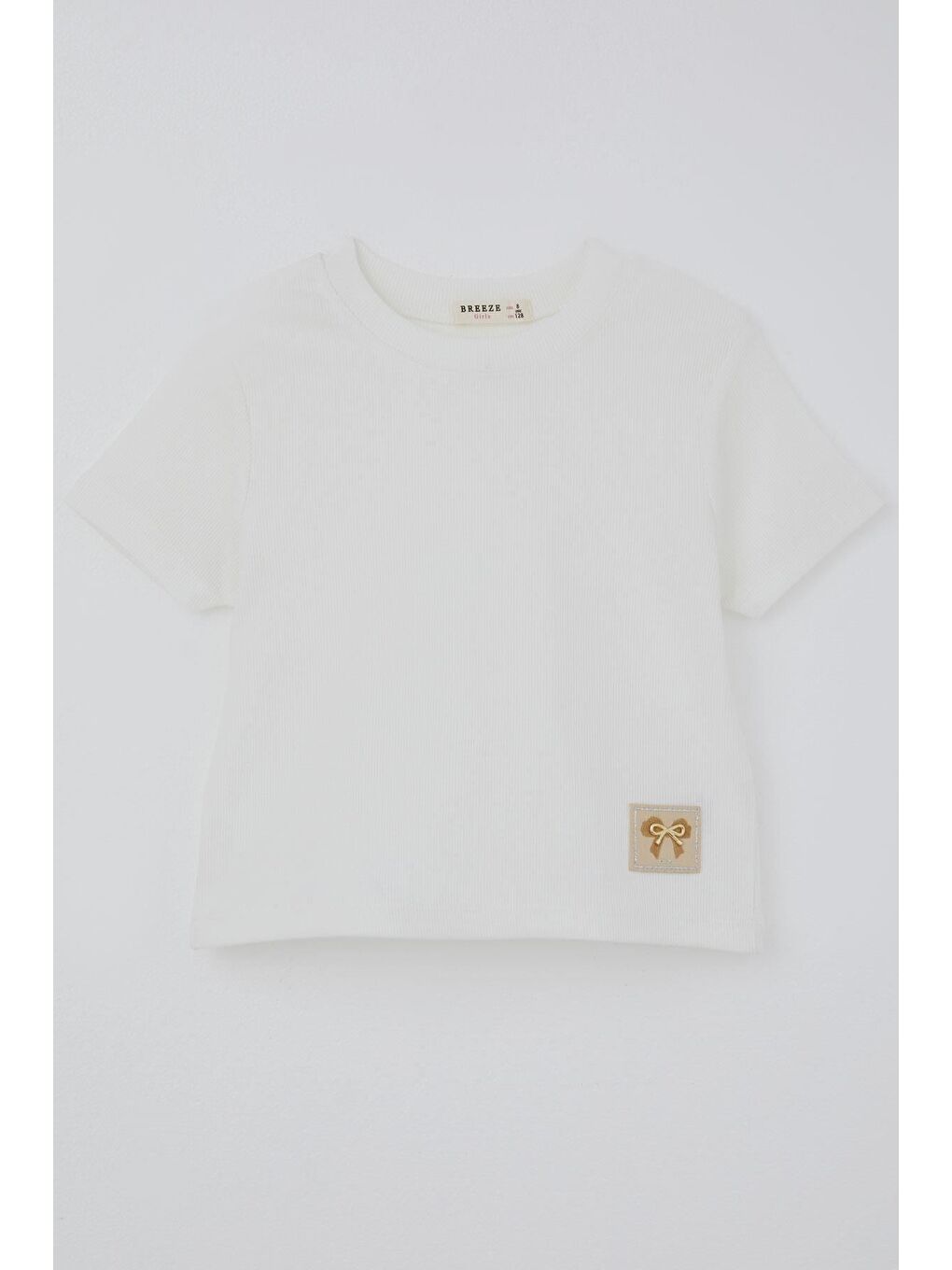 Kız Çocuk Crop Tişört Fiyonk Arma Detaylı Ekru (7-12 Yaş)