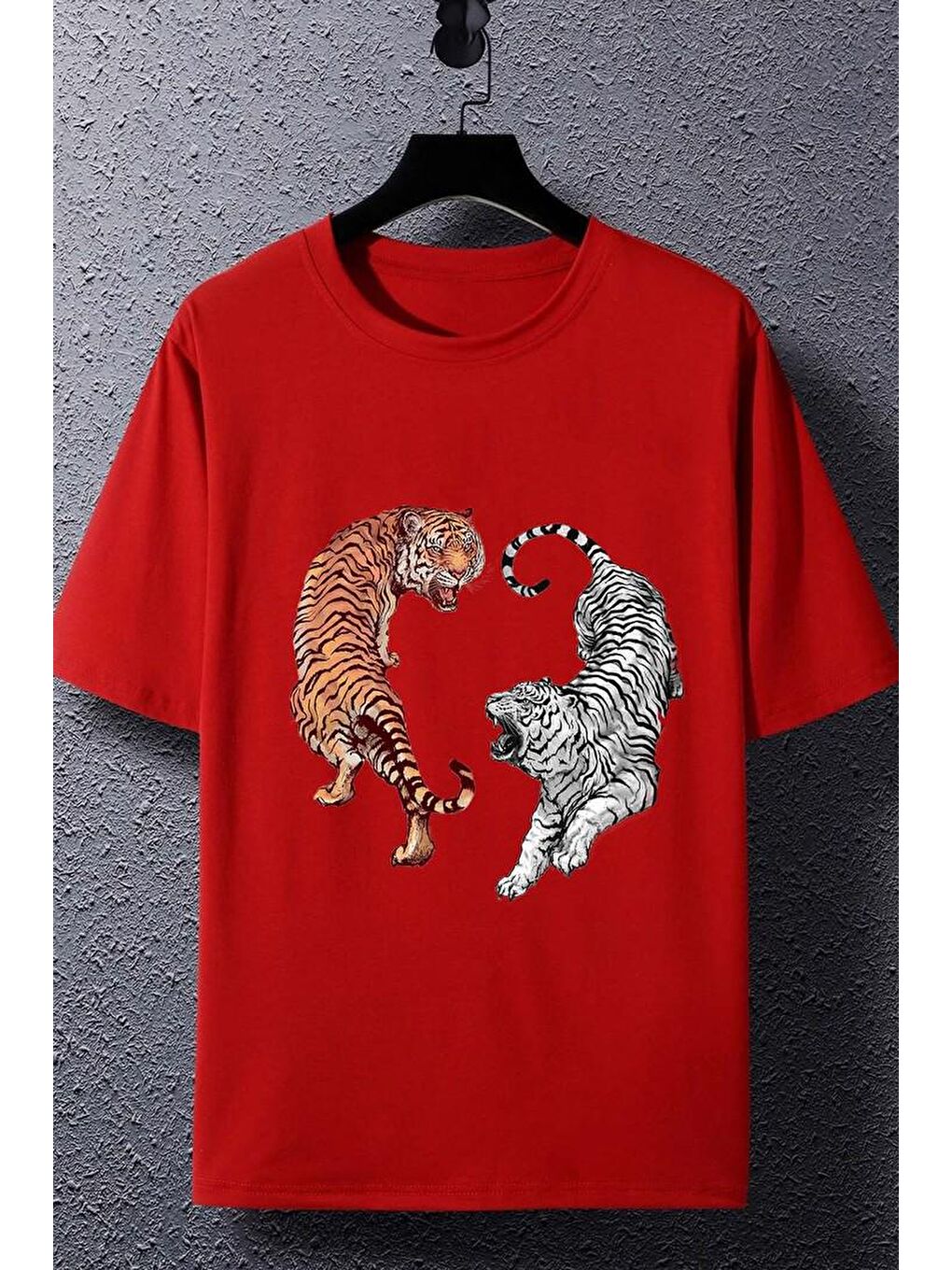 uyguntarz Kırmızı Unisex Tiger Baskılı T-shirt