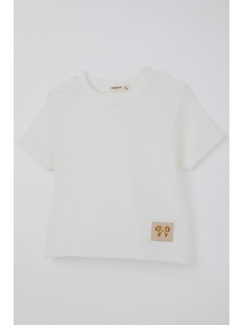 Kız Çocuk Crop Tişört Fiyonk Arma Detaylı Ekru (7-12 Yaş)-2