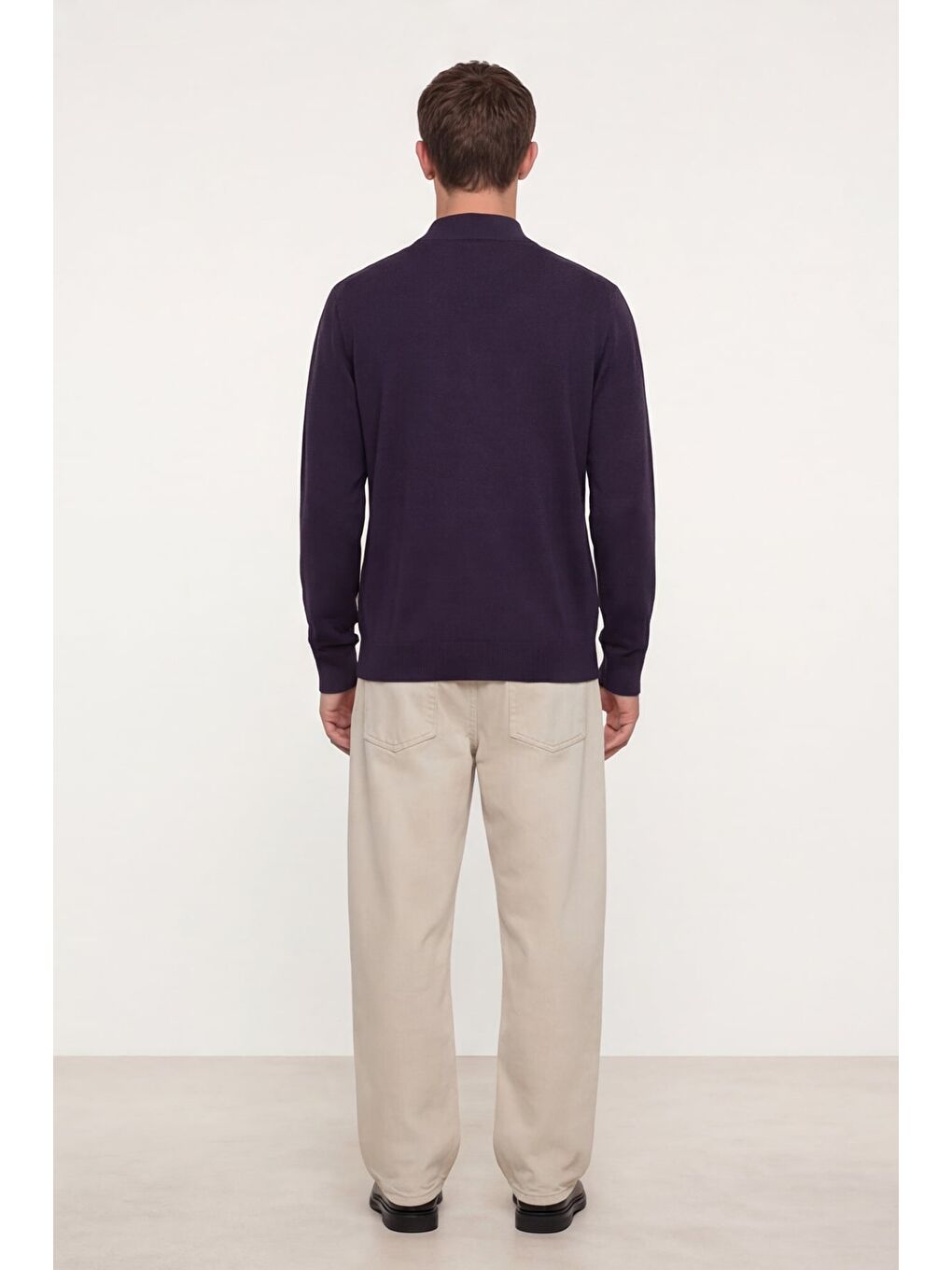 Erkek Mor Dar Kesim Slim Fit Yünlü Yarım Balıkçı Yaka Triko Kazak-3