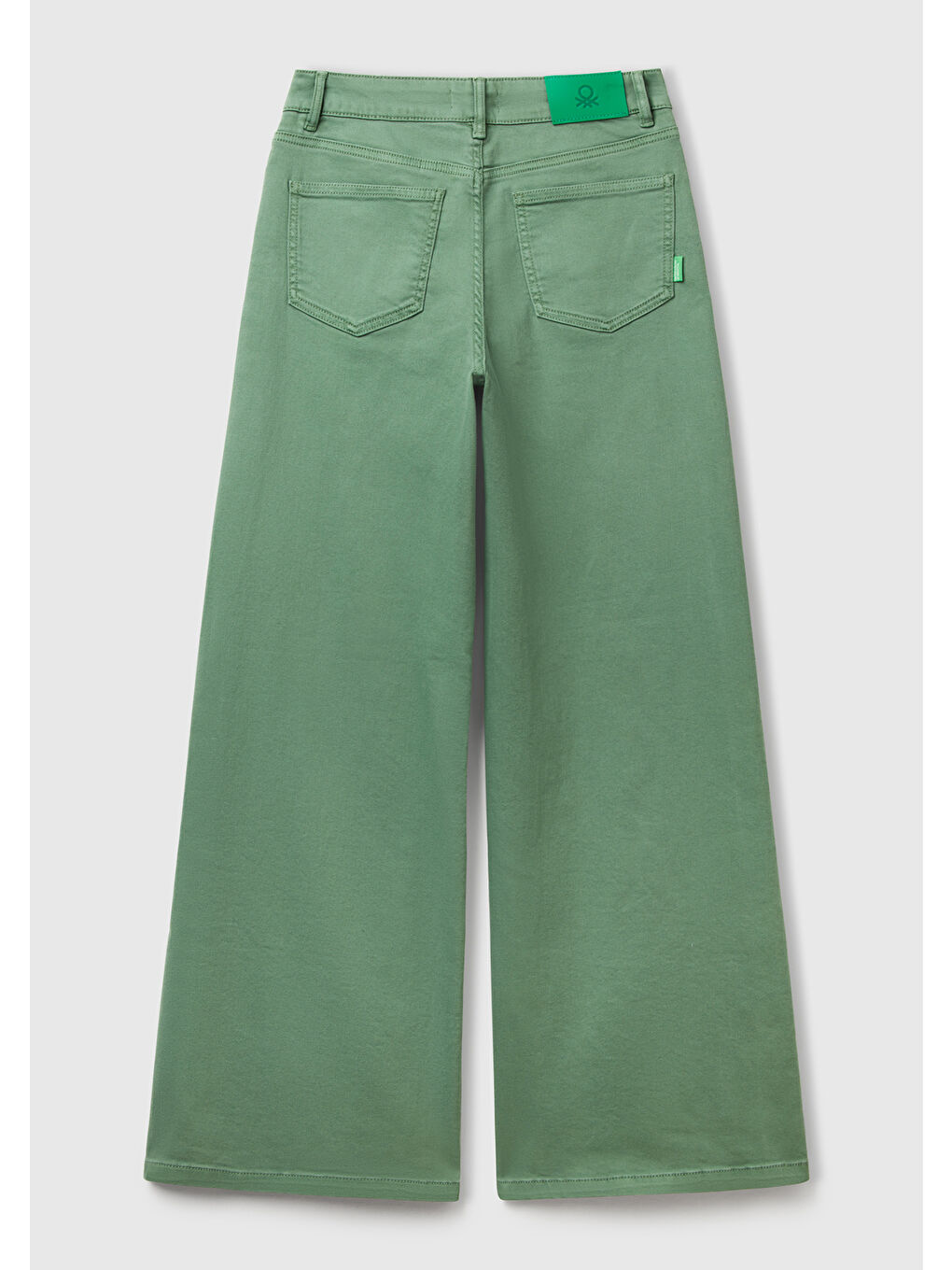 Kadın Açık Yeşil Streç Pamuklu Arkası Logo Etiketli Bol Kesim Pantolon-3