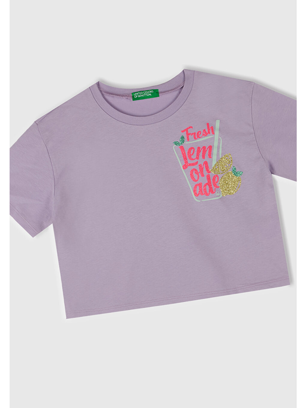 Kız Çocuk Lila Parlak Baskılı Bisiklet Yaka T-Shirt-1