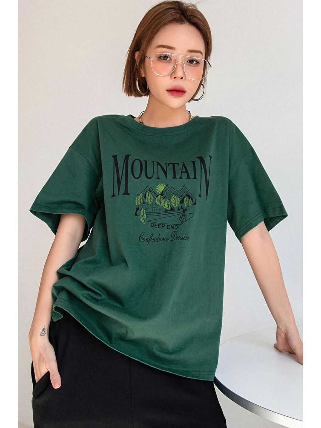 uyguntarz Yeşil Unisex Montain Baskılı T-shirt