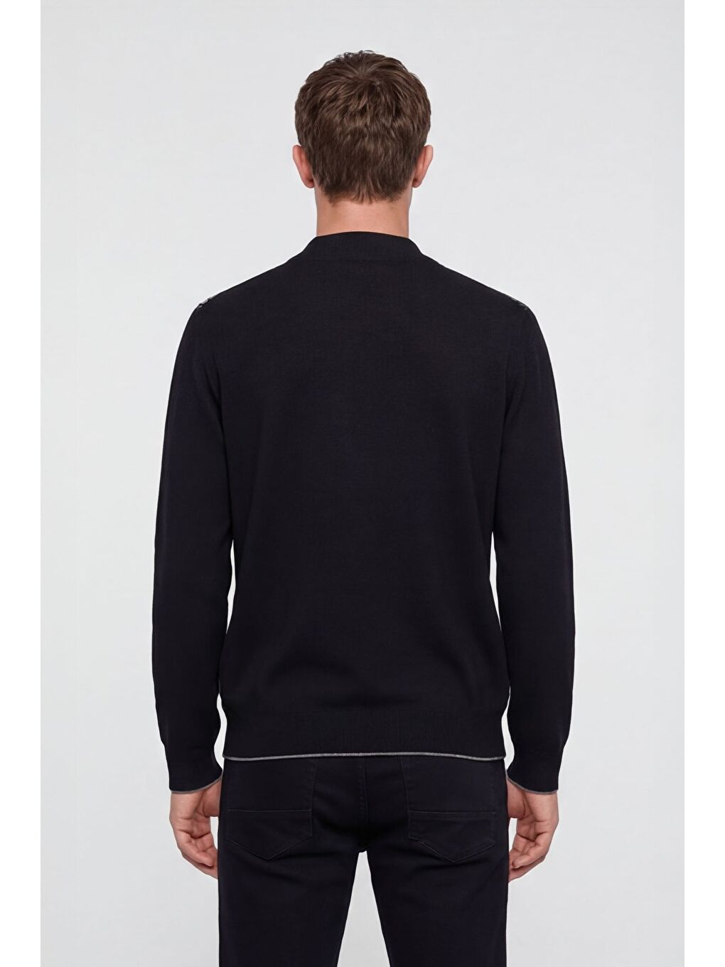 Erkek Siyah Normal Kesim Regular Fit Yünlü Dokuma Desenli Triko Kazak-2