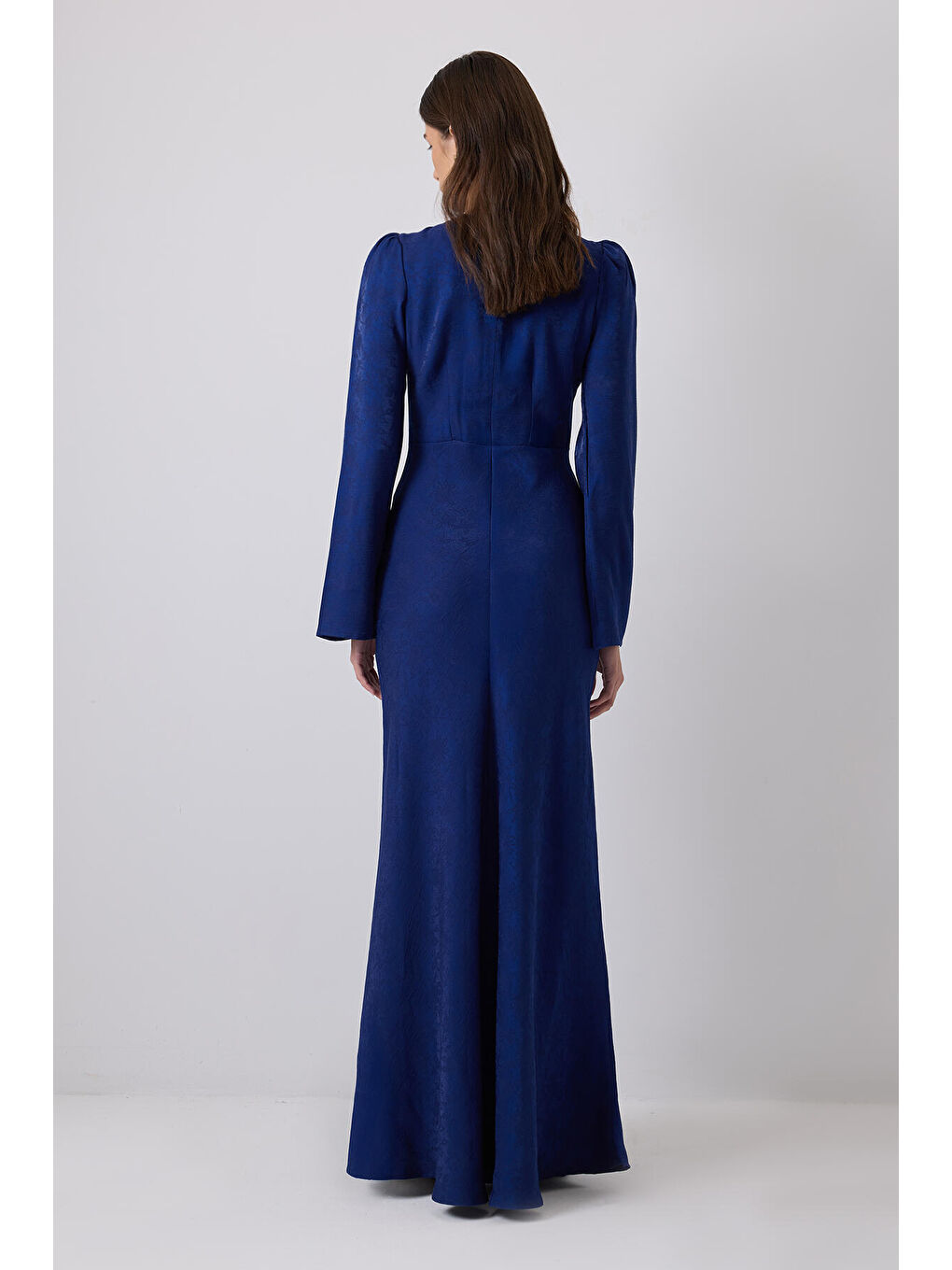 Mavi Düğme Detaylı Jakarlı Elbise-3