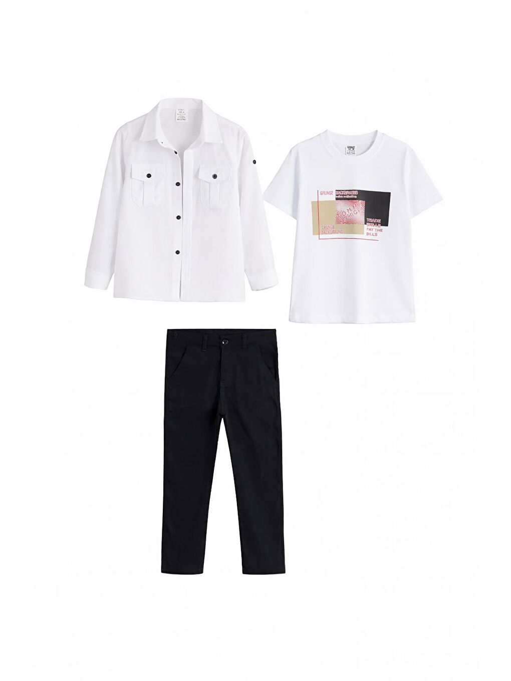 Ekru Uzun Kol Gömlekli Erkek Çocuk Pantolonlu 3lü Takım 23768-3