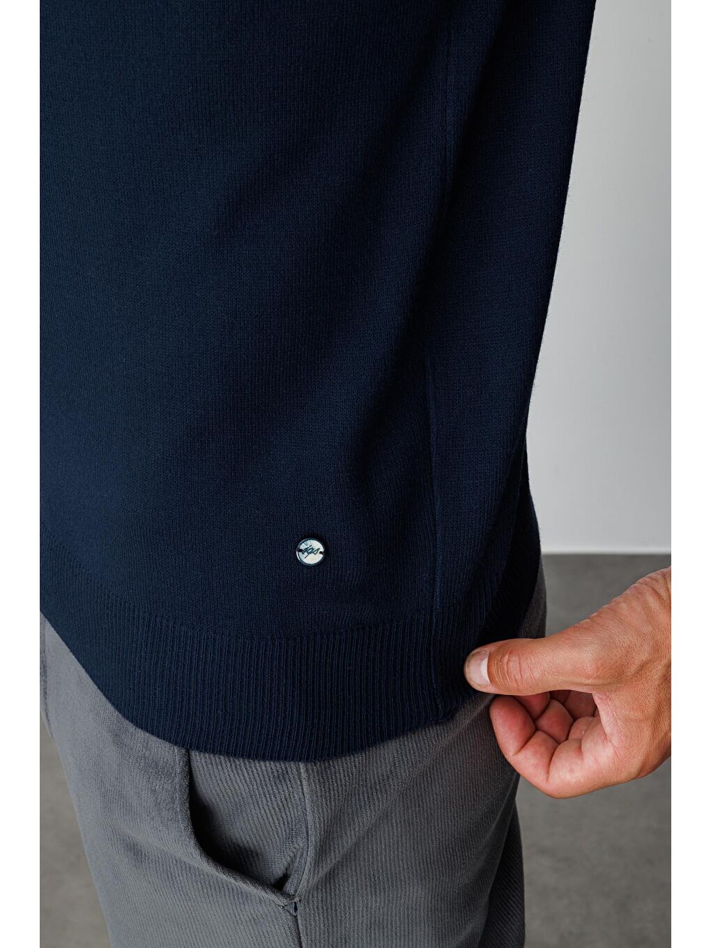 Lacivert Dar Kalıp Yarım Balıkçı Düz Uzun Kollu Triko-3