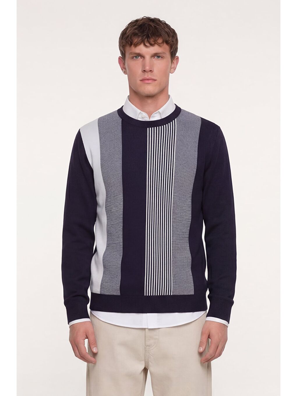 Erkek Mor Normal Kesim Regular Fit Yünlü Dokuma Bisiklet Yaka Triko Kazak