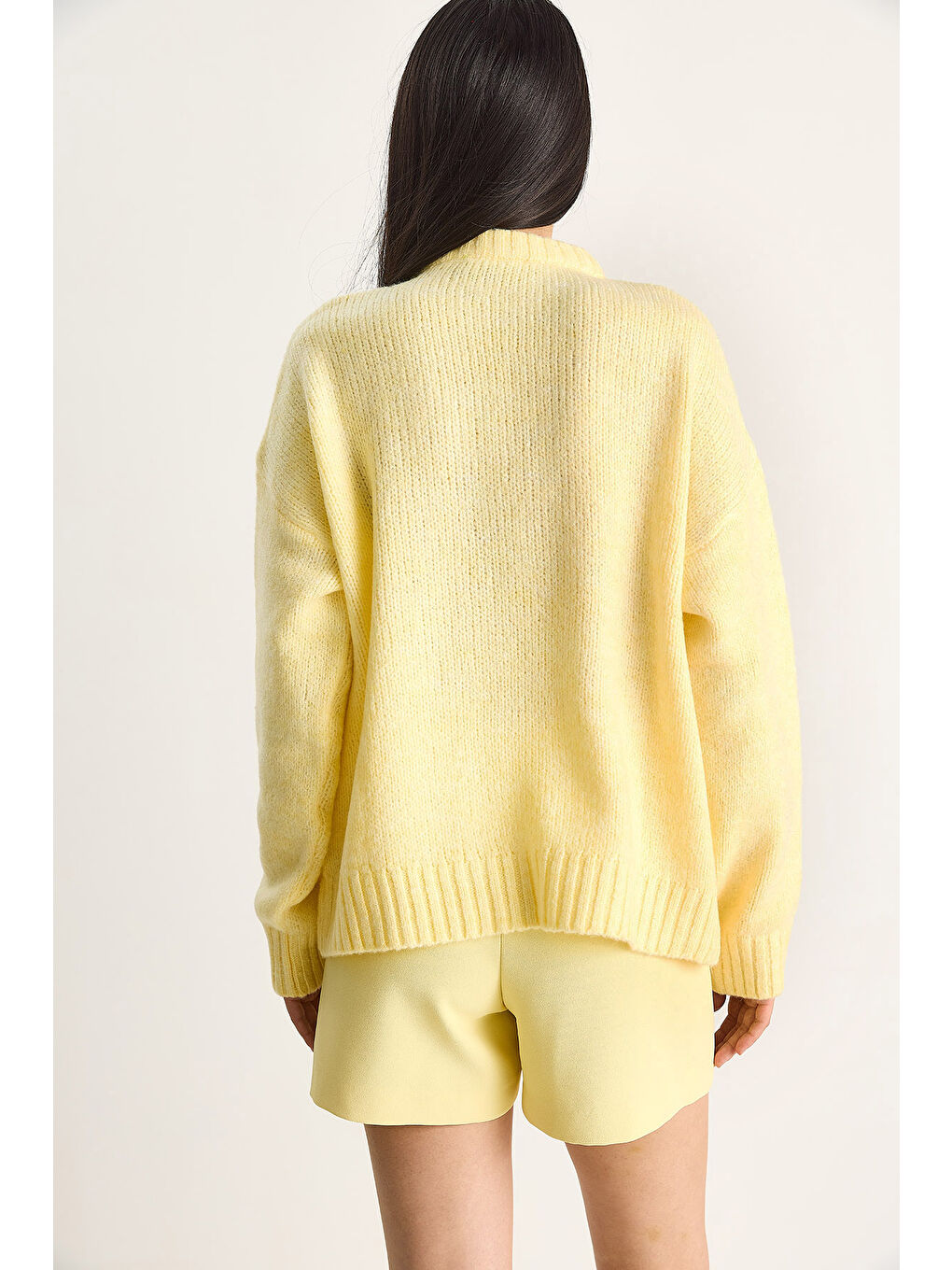 Sarı Kadın Kalp Detaylı Taş İşlemeli Triko Kazak-5