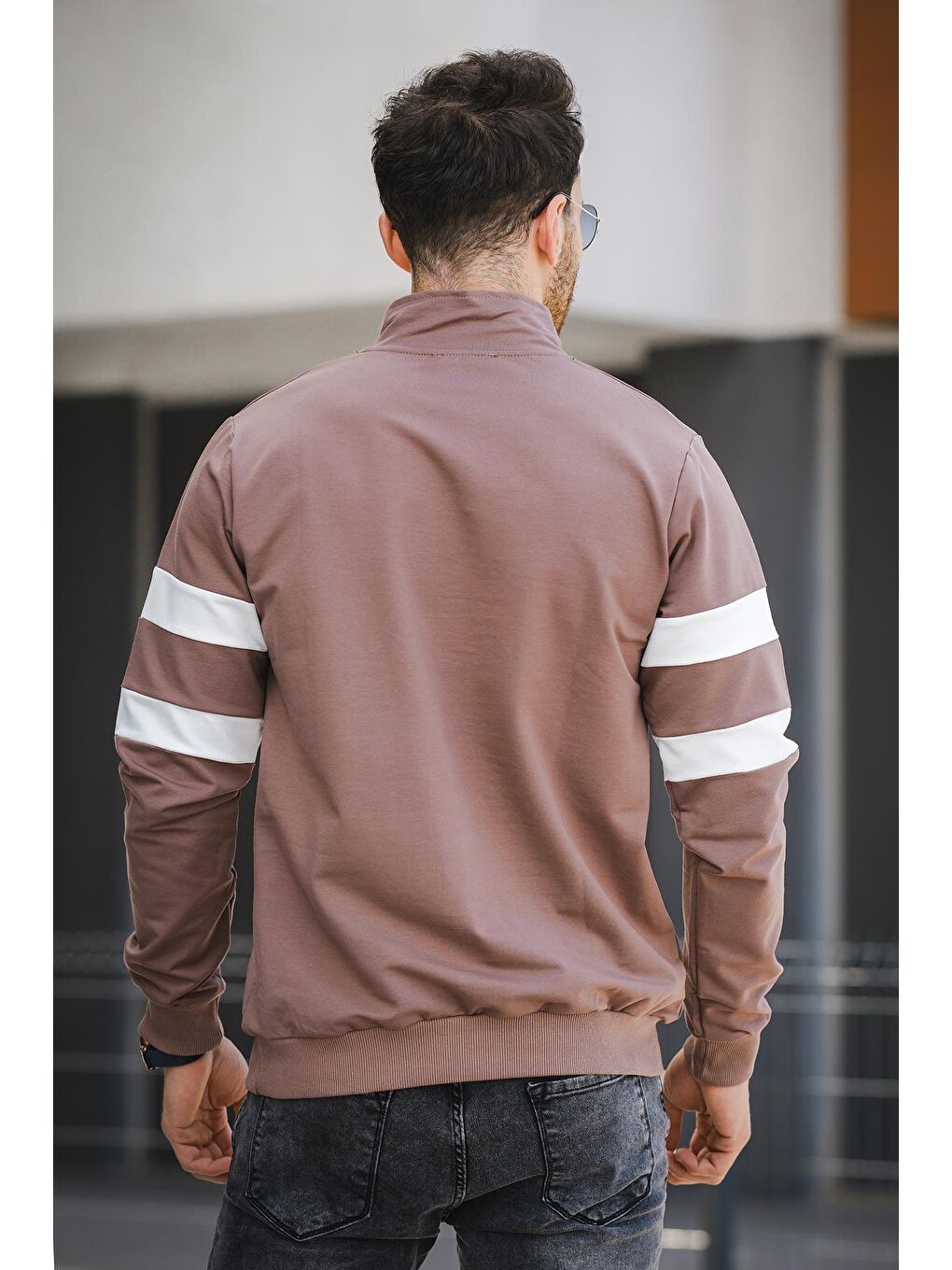 Kahverengi Nepido Çift Renkli Yarım Fermuarlı Balıkçı Yaka Erkek Sweatshirt-3