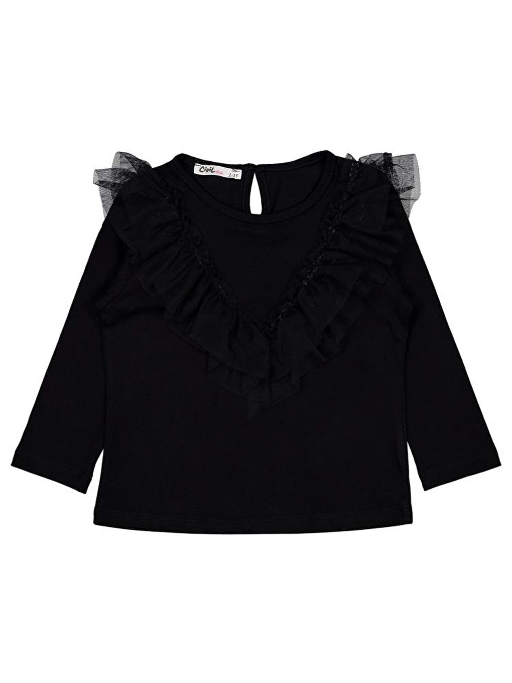 Girls Tül Fırfırlı 2-5 Yaş Sweatshirt - Siyah 2-3 Yaş-1