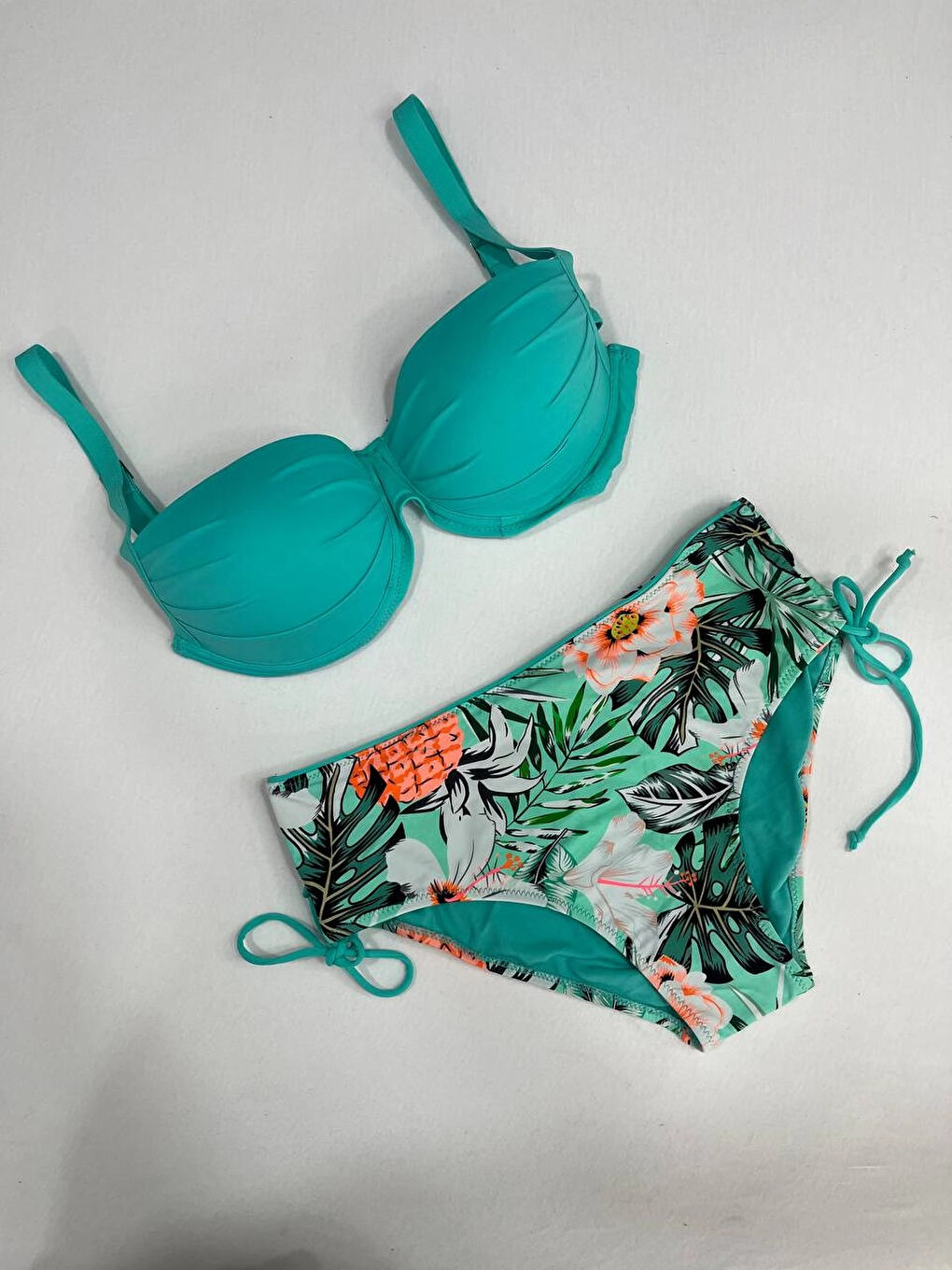 Kadın Turkuaz Mavi Tropikal Desen Bikini Takım HZL25S-LC3325