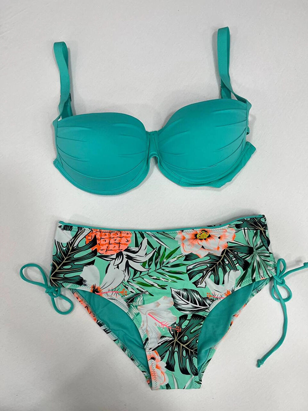 Kadın Turkuaz Mavi Tropikal Desen Bikini Takım HZL25S-LC3325-1