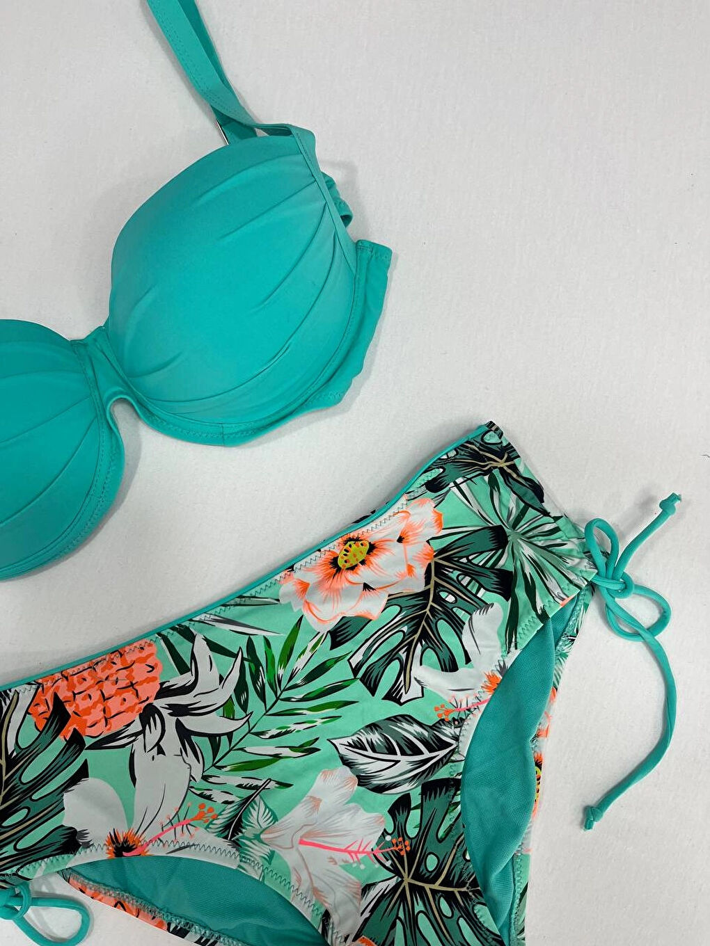 Kadın Turkuaz Mavi Tropikal Desen Bikini Takım HZL25S-LC3325-2